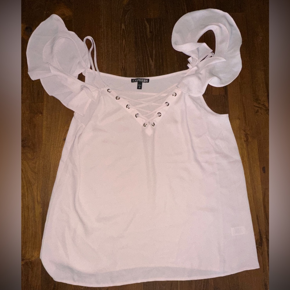 Express Women’s Pink Blouse Top with Ruffle Sleeves Size Medium